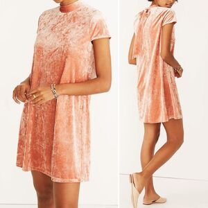 Madewell Crushed Velvet Mockneck Tie Neck Shift Dress Peach Pink Size Small